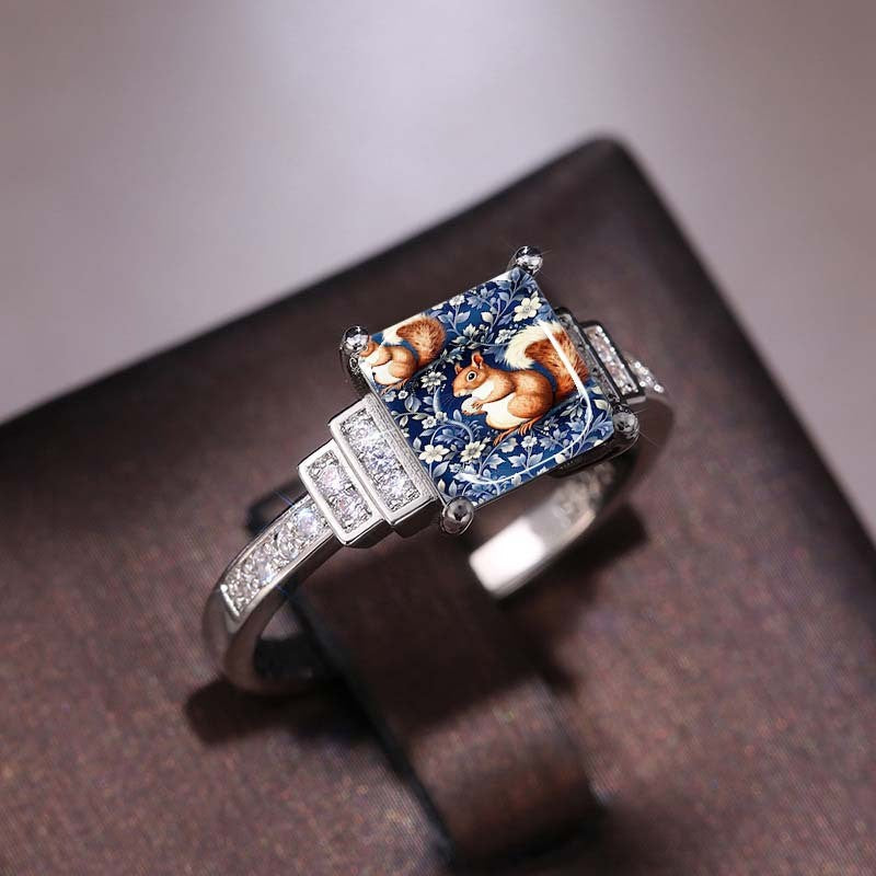 Squirrel Floral Square Ring