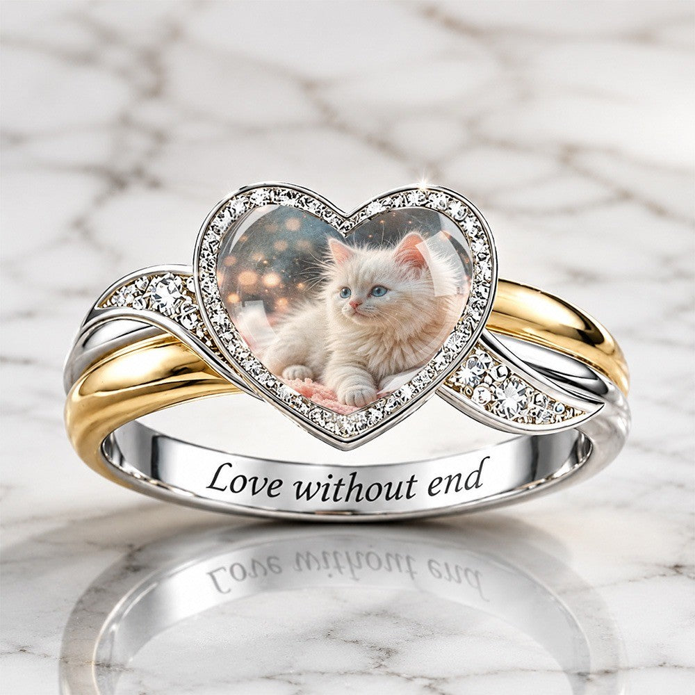 Heart Kitten Portrait Ring