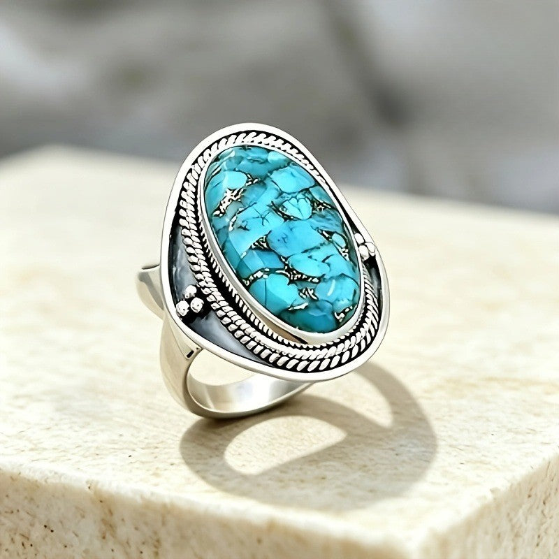 Blue Mosaic Oval Ring