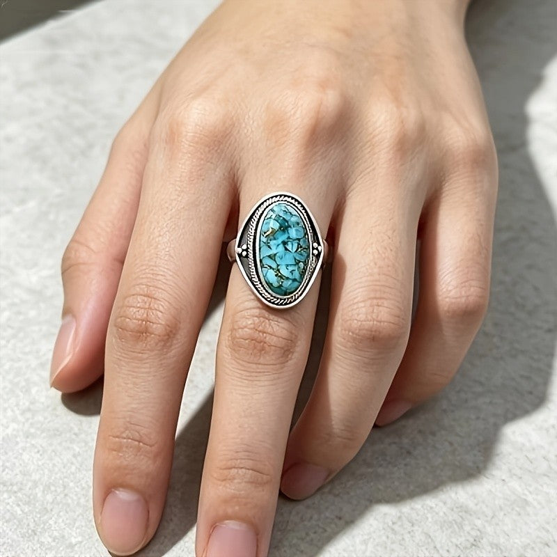 Blue Mosaic Oval Ring