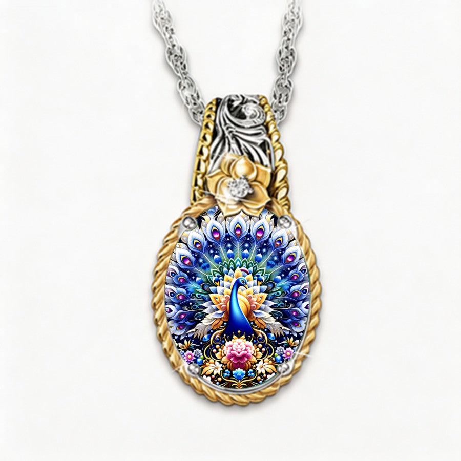 Blue Peacock Floral Pendant Necklace