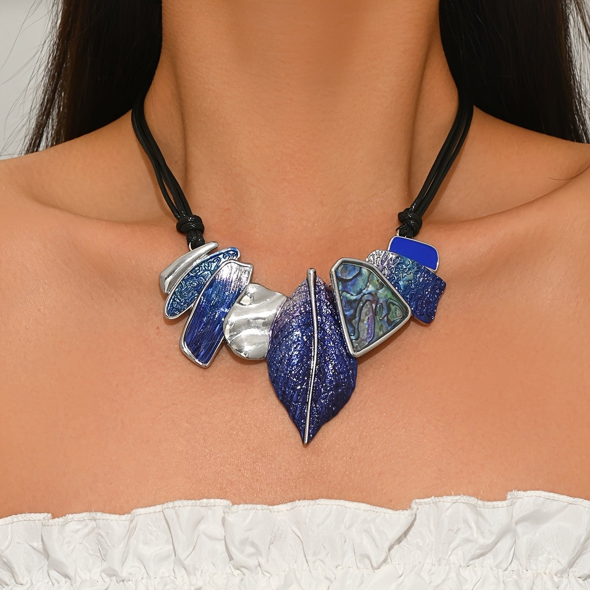 Multicolor Leaf & Geometric Patchwork Necklace