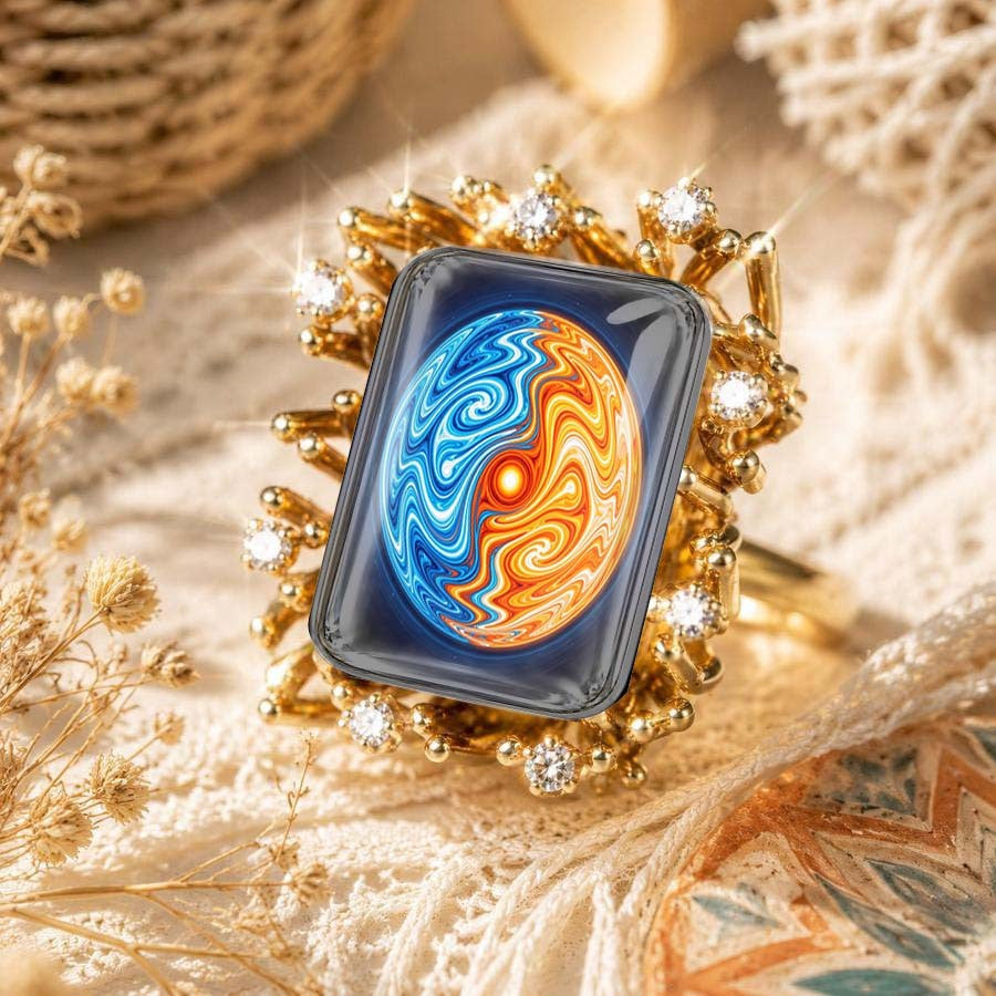 Blue & Orange Swirl Square Ring