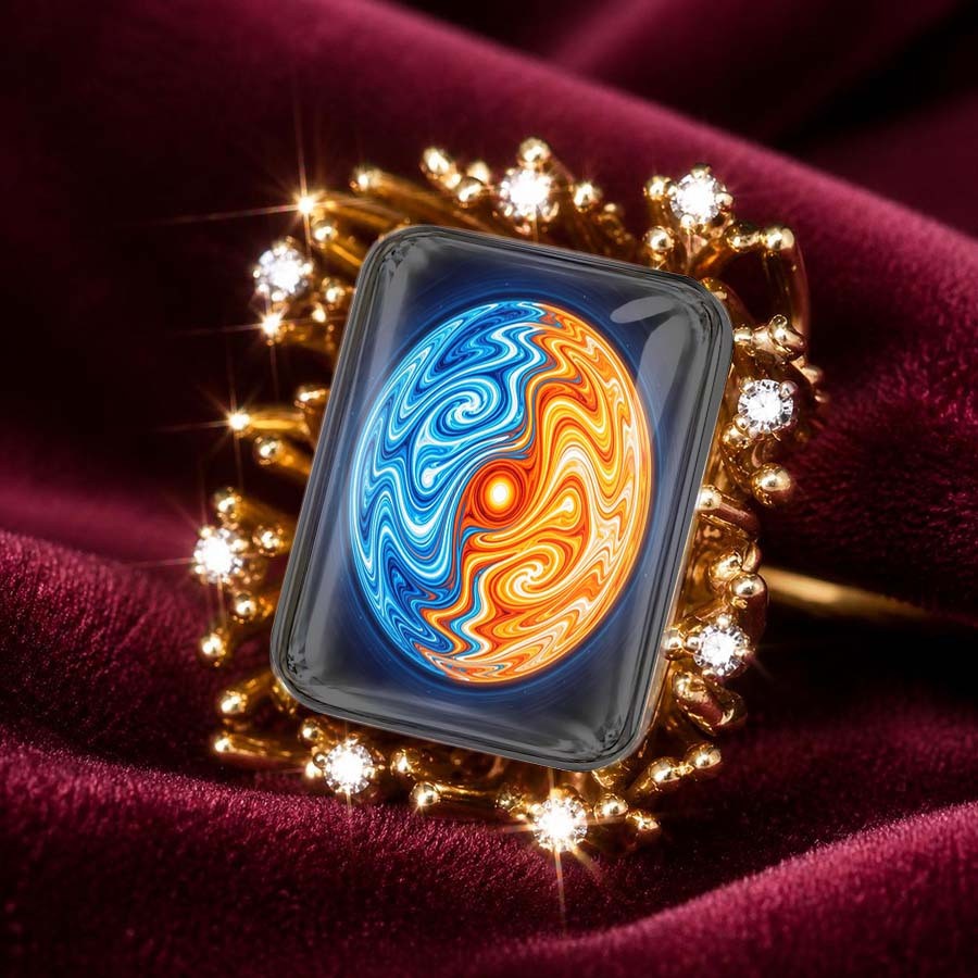 Blue & Orange Swirl Square Ring