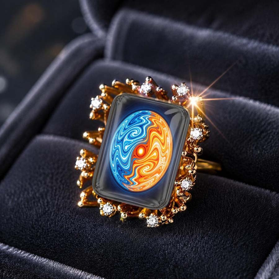 Blue & Orange Swirl Square Ring
