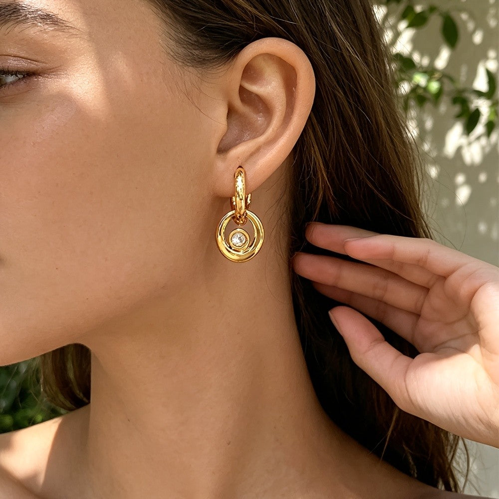 CZ Circle Hoop Drop Earrings