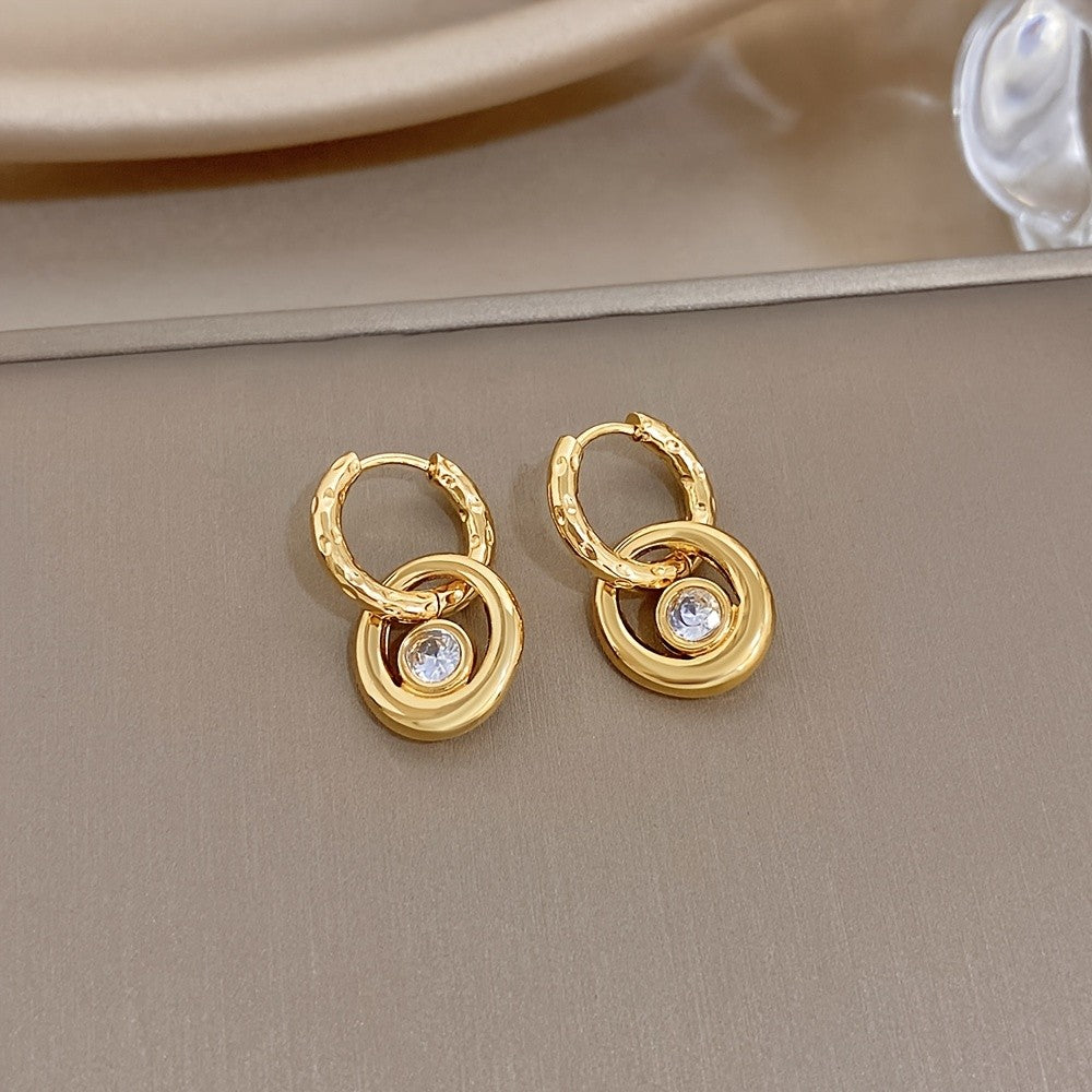 CZ Circle Hoop Drop Earrings