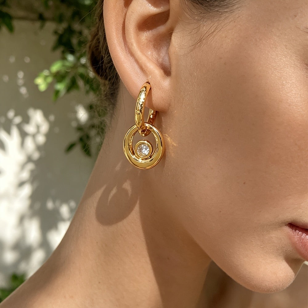 CZ Circle Hoop Drop Earrings