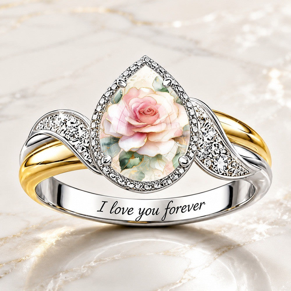 Pink Rose Engraved Band Ring