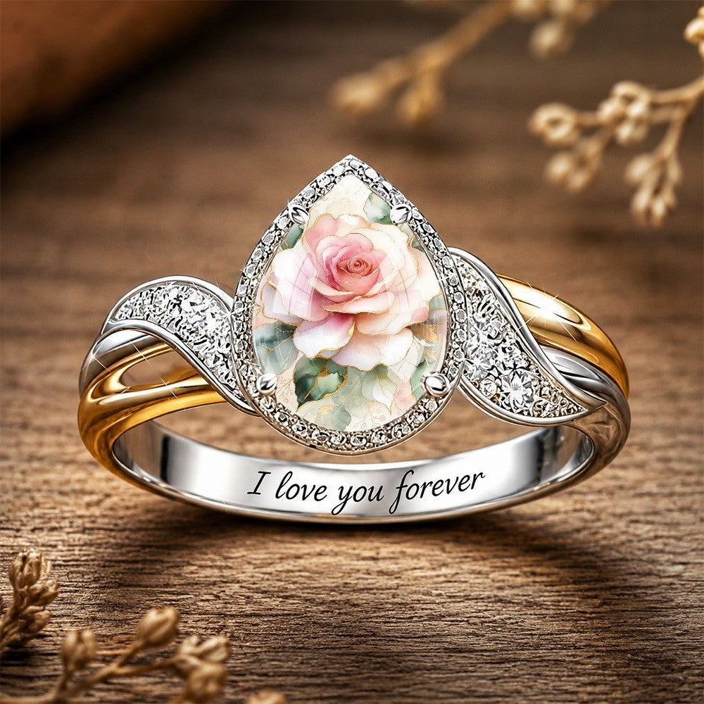 Pink Rose Engraved Band Ring
