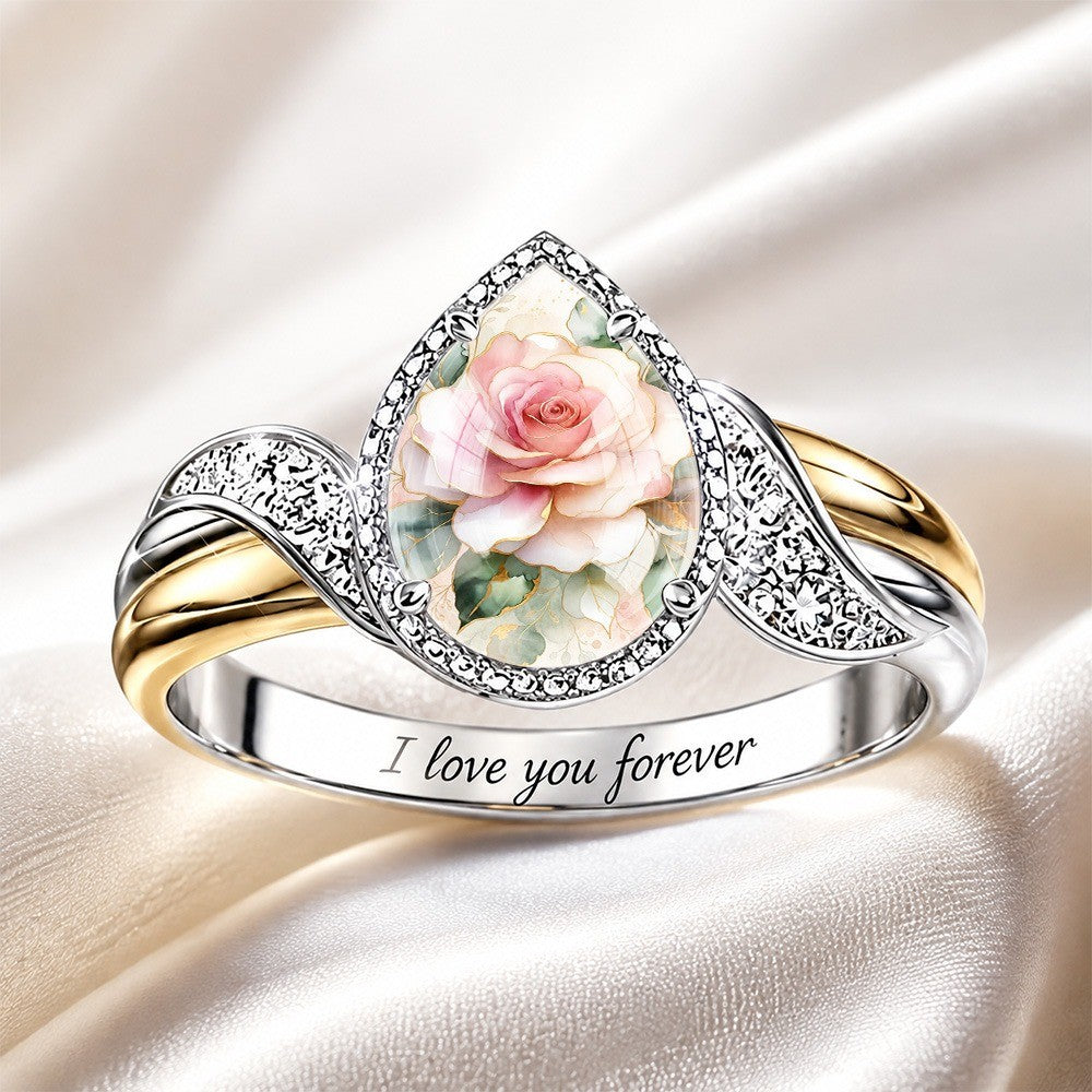 Pink Rose Engraved Band Ring