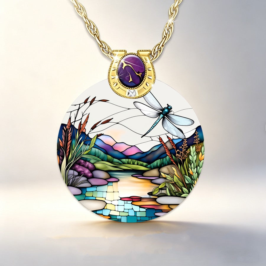 Dragonfly Landscape Pendant Necklace