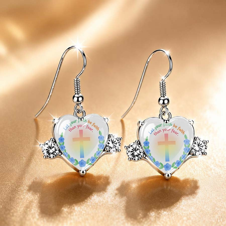 Faith Slogan Heart Glass Dangle Earrings