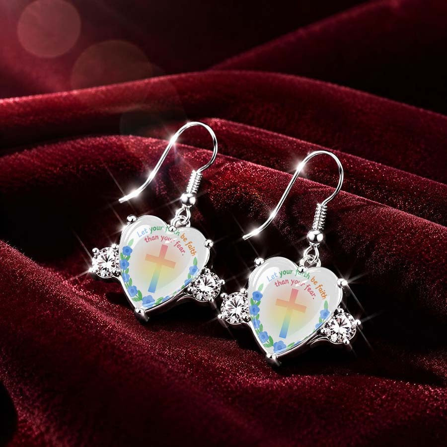 Faith Slogan Heart Glass Dangle Earrings