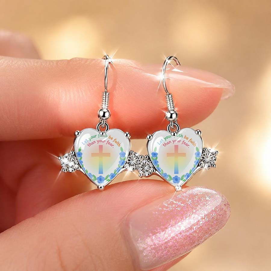 Faith Slogan Heart Glass Dangle Earrings