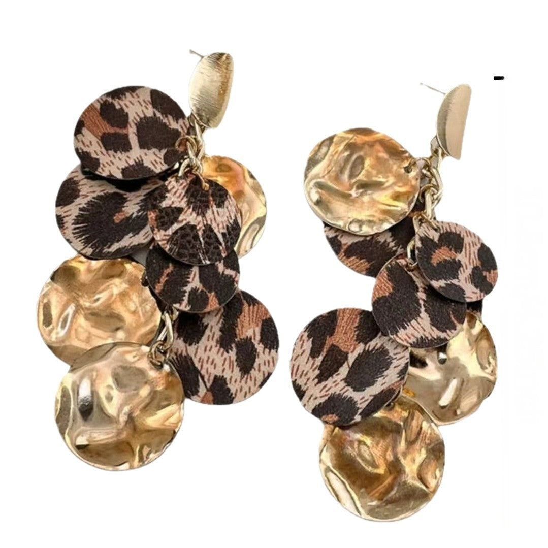 Leopard Metallic Disc Drop Earrings