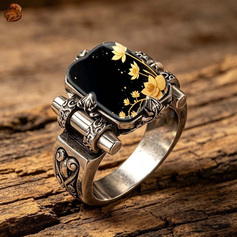Black Lotus Floral Statement Ring