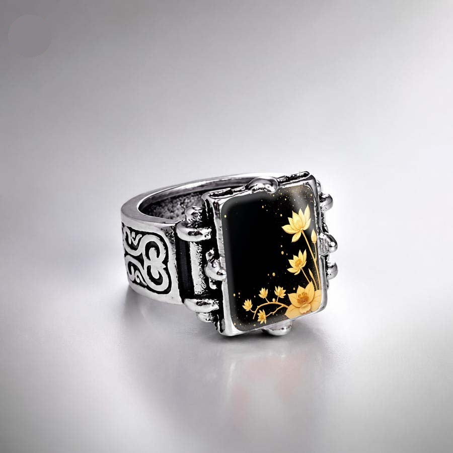 Black Lotus Floral Statement Ring