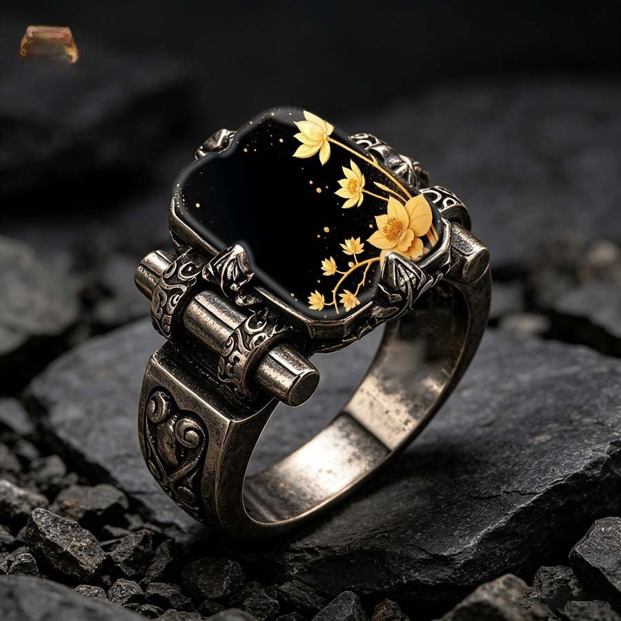 Black Lotus Floral Statement Ring