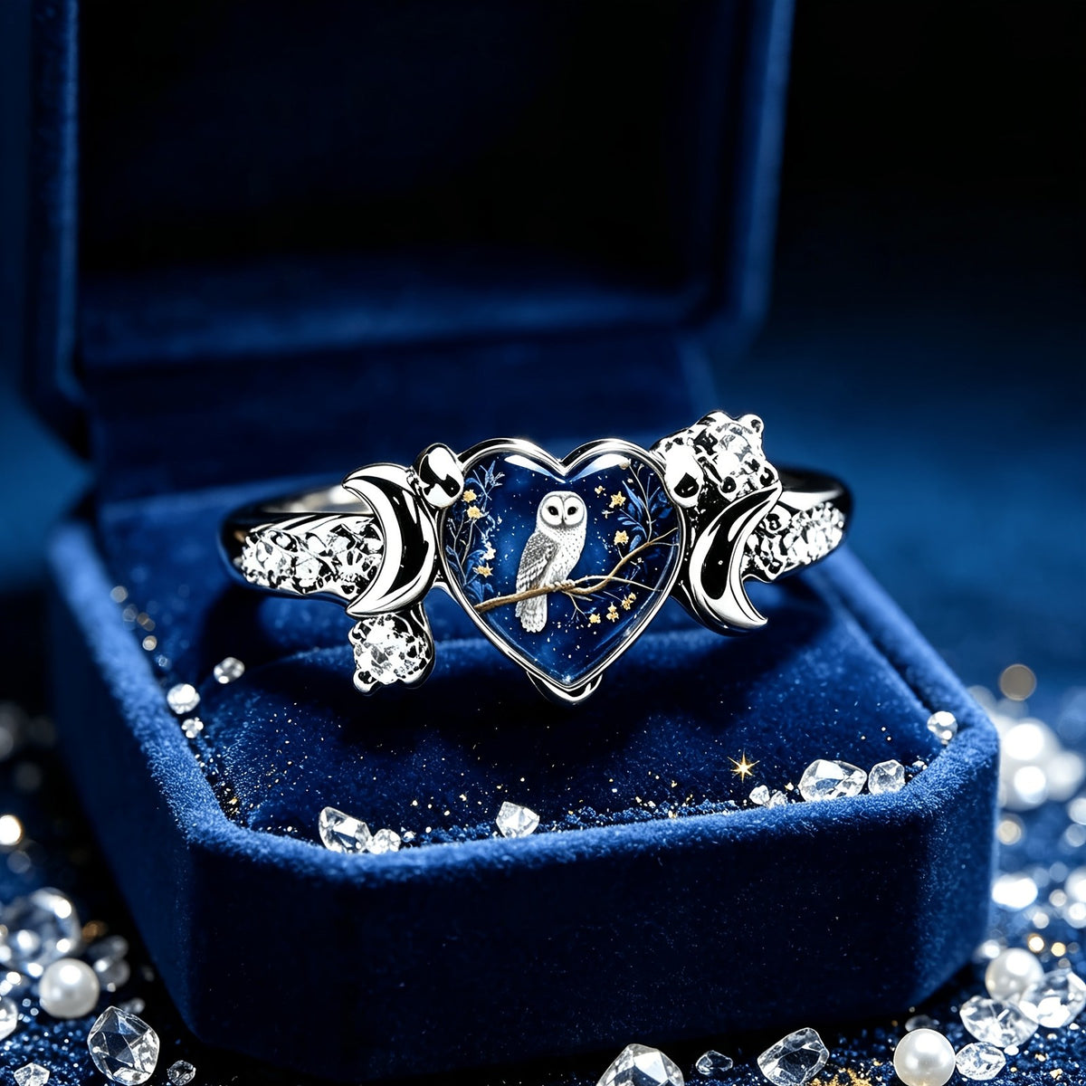 Owl Heart Crescent Ring