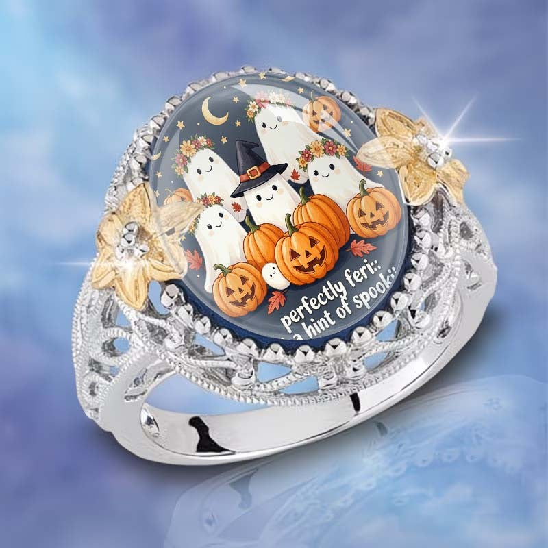 Halloween Ghost & Pumpkin Statement Ring