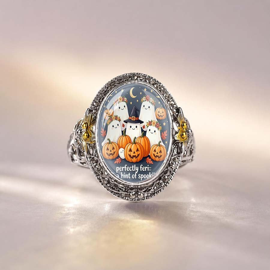 Halloween Ghost & Pumpkin Statement Ring