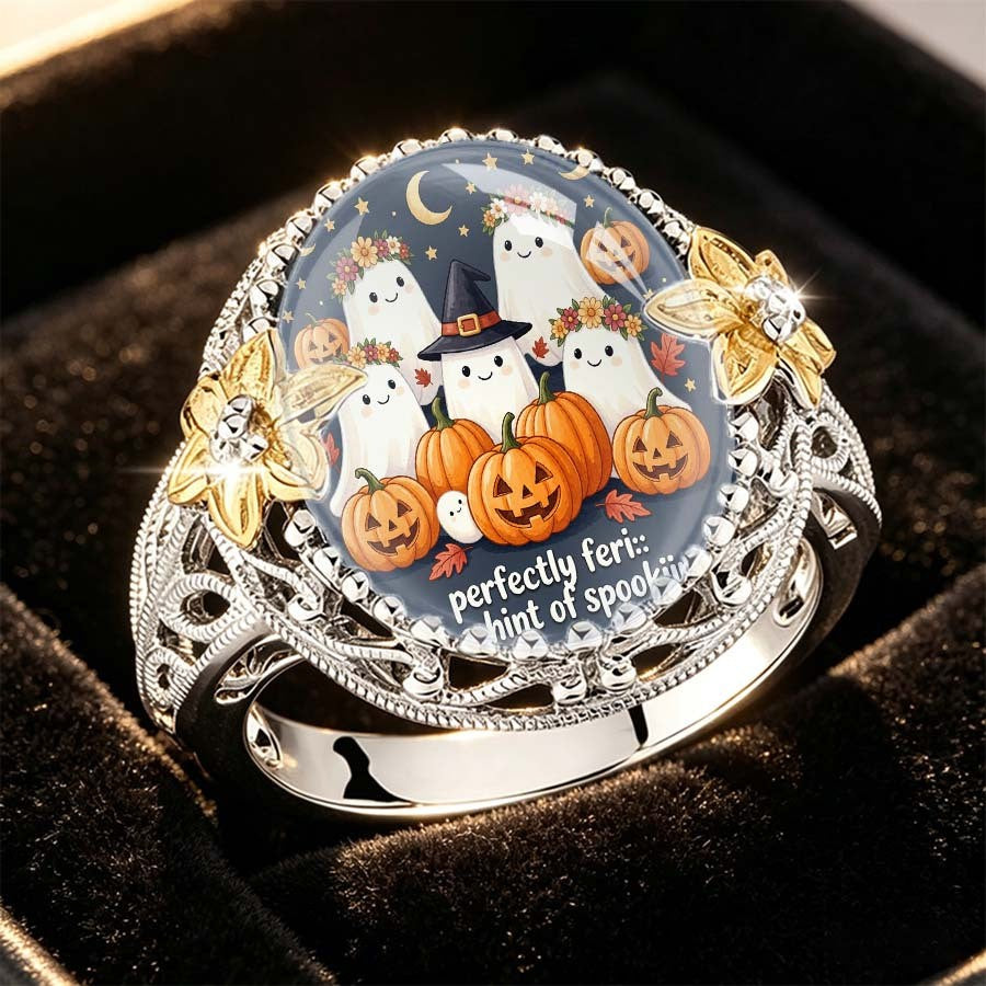 Halloween Ghost & Pumpkin Statement Ring