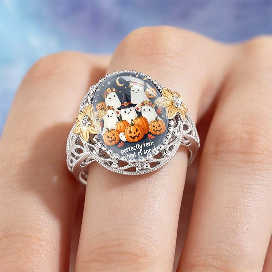 Halloween Ghost & Pumpkin Statement Ring