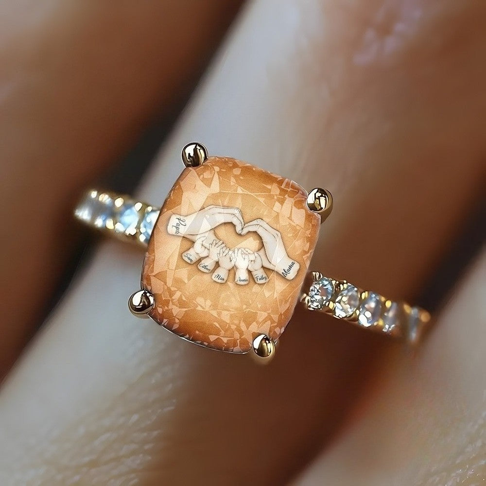 Family Heart Hands Square Ring