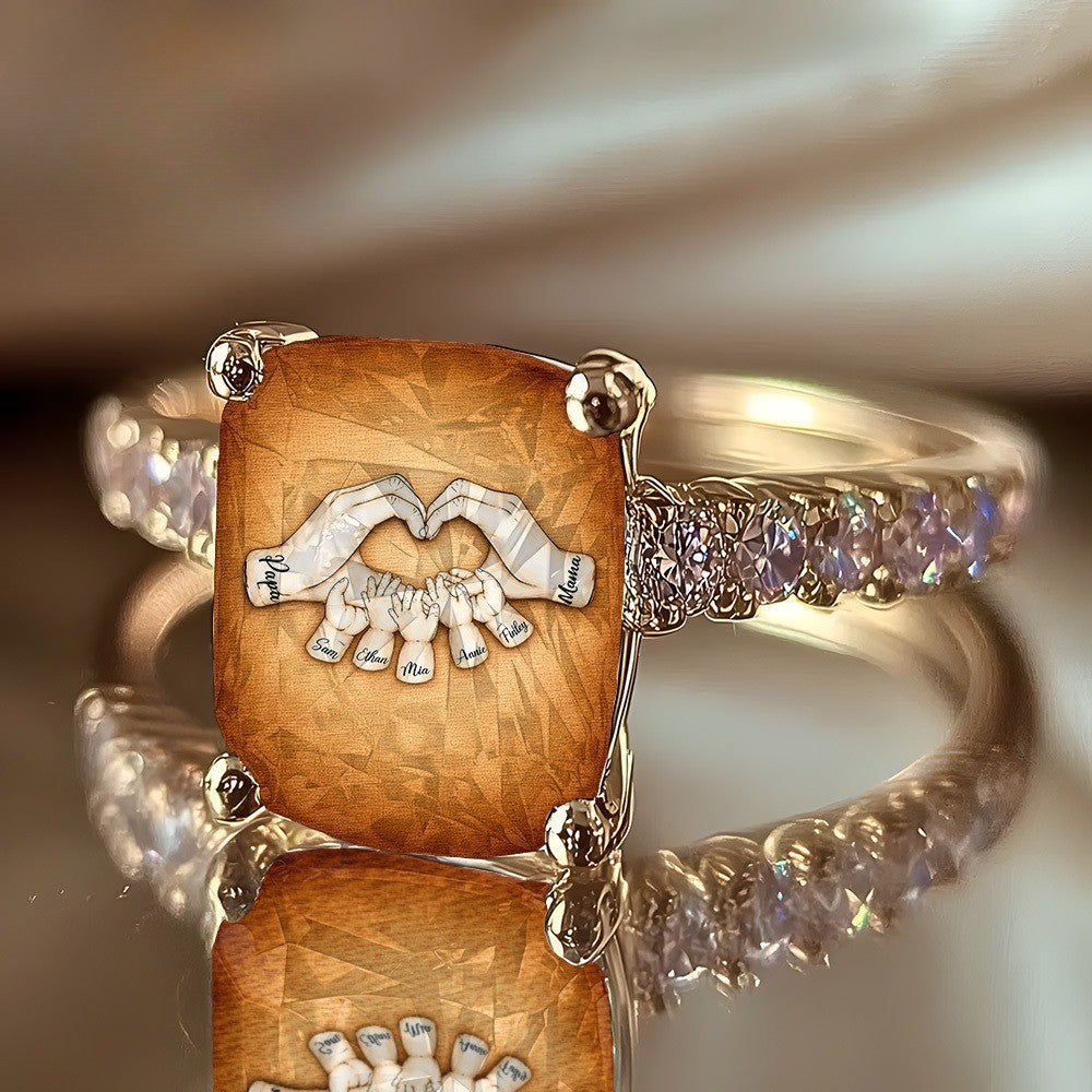 Family Heart Hands Square Ring