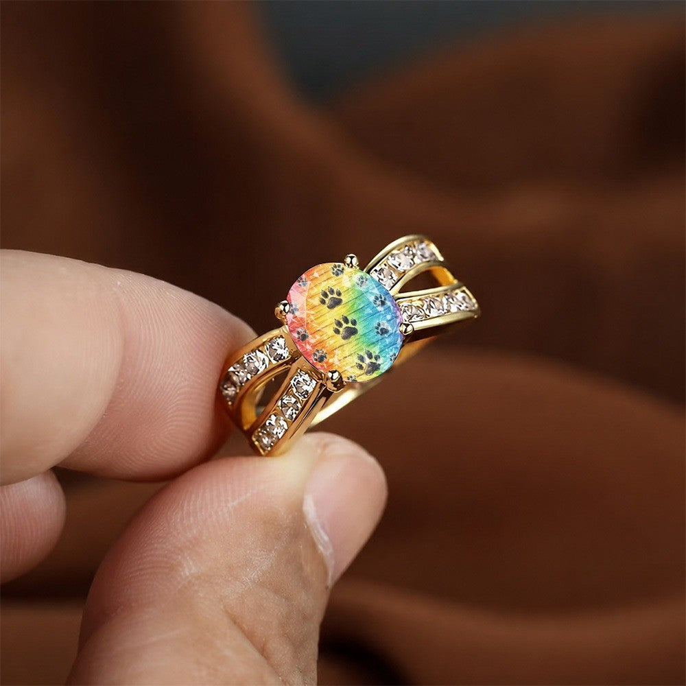 Rainbow Paw Print Split Band Ring