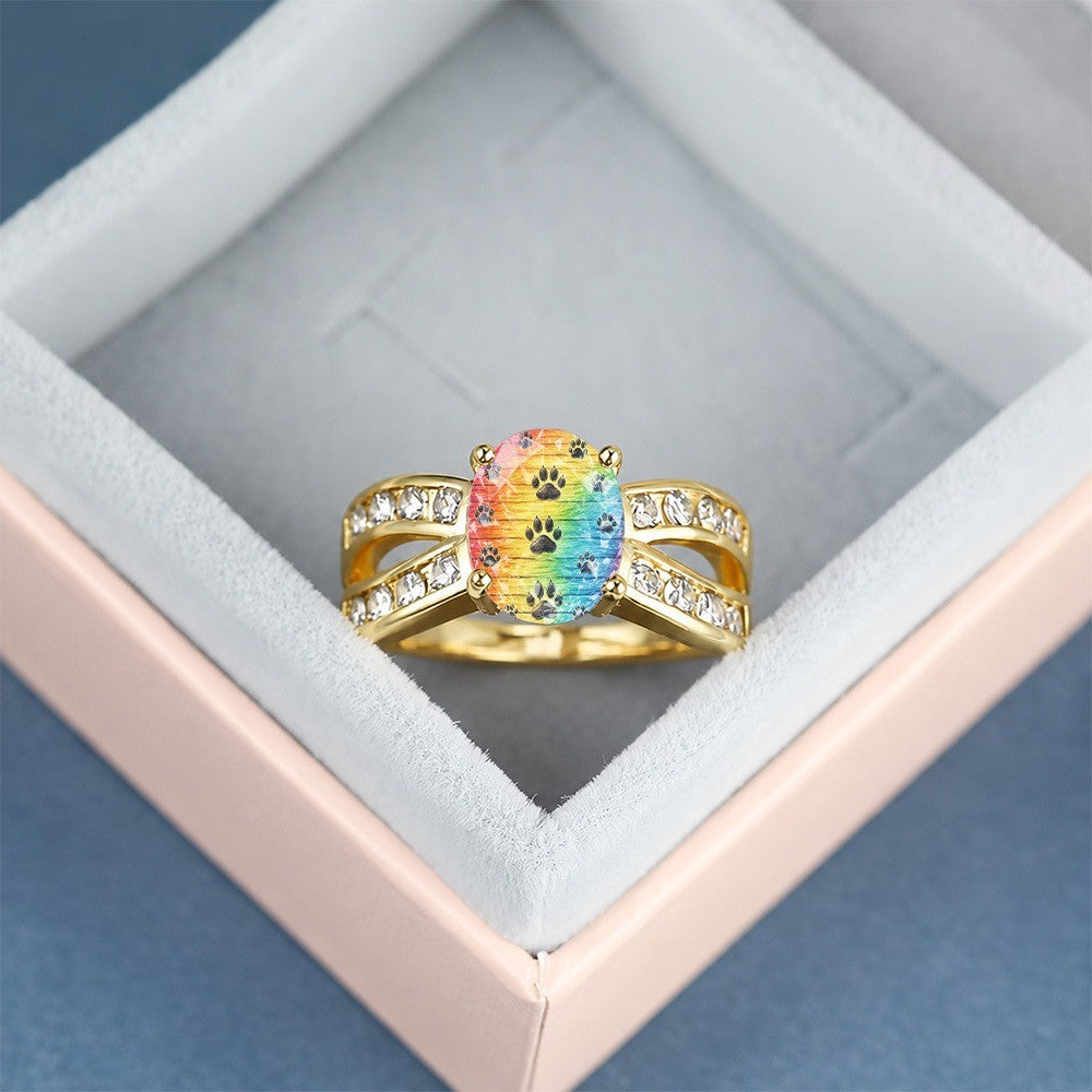 Rainbow Paw Print Split Band Ring