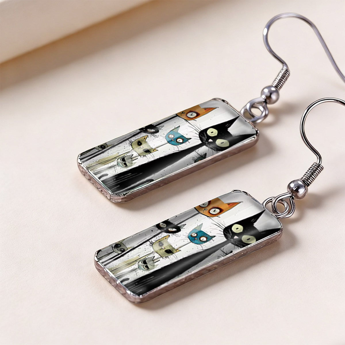 Cat Doodle Rectangular Earrings