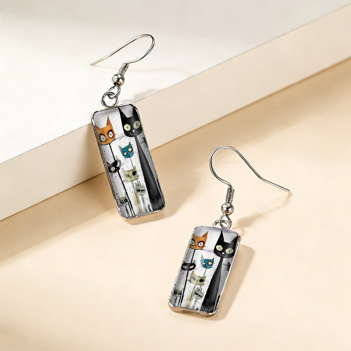Cat Doodle Rectangular Earrings