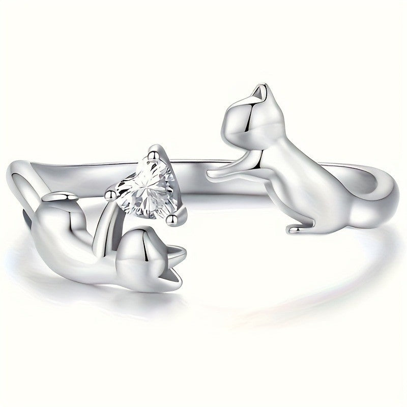 Cat & Heart Adjustable Ring