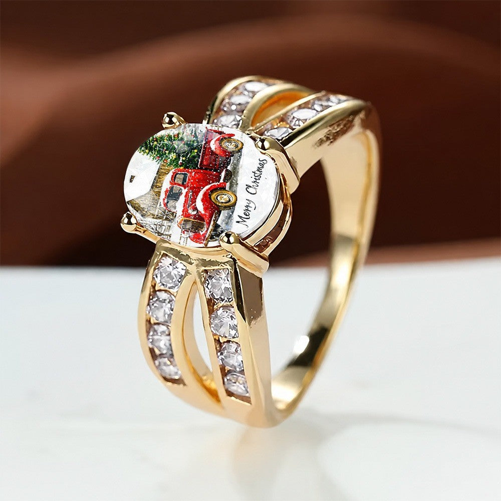 Red Truck Christmas Oval Ring