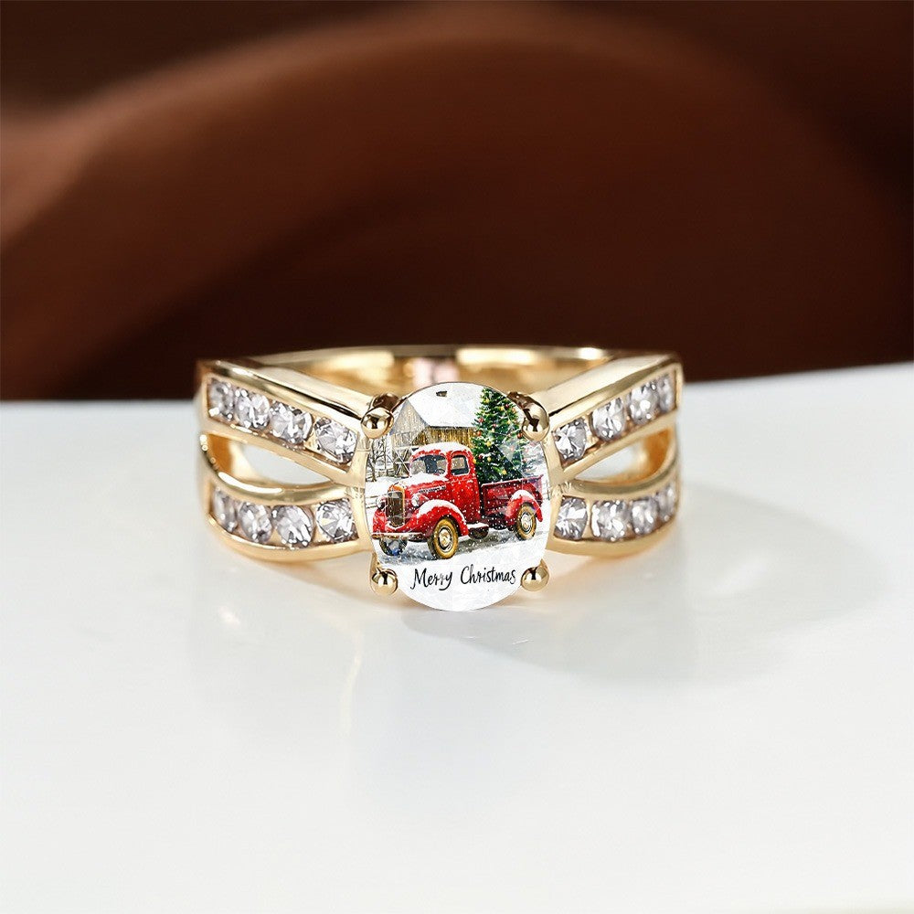 Red Truck Christmas Oval Ring