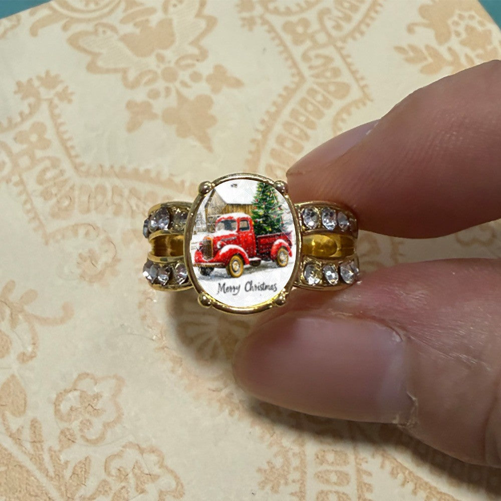 Red Truck Christmas Oval Ring