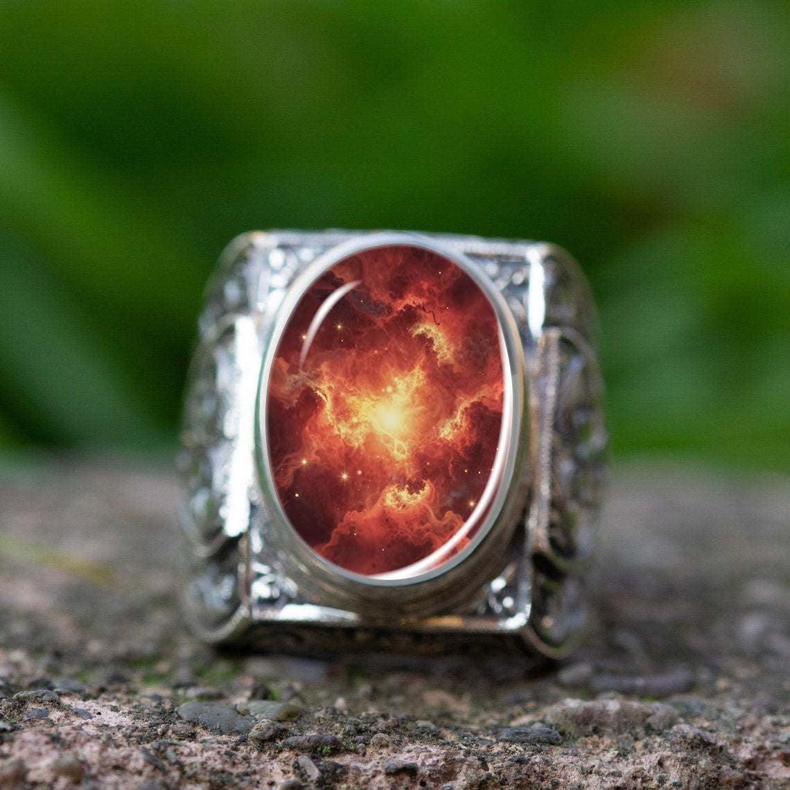 Red Nebula Carved Ring