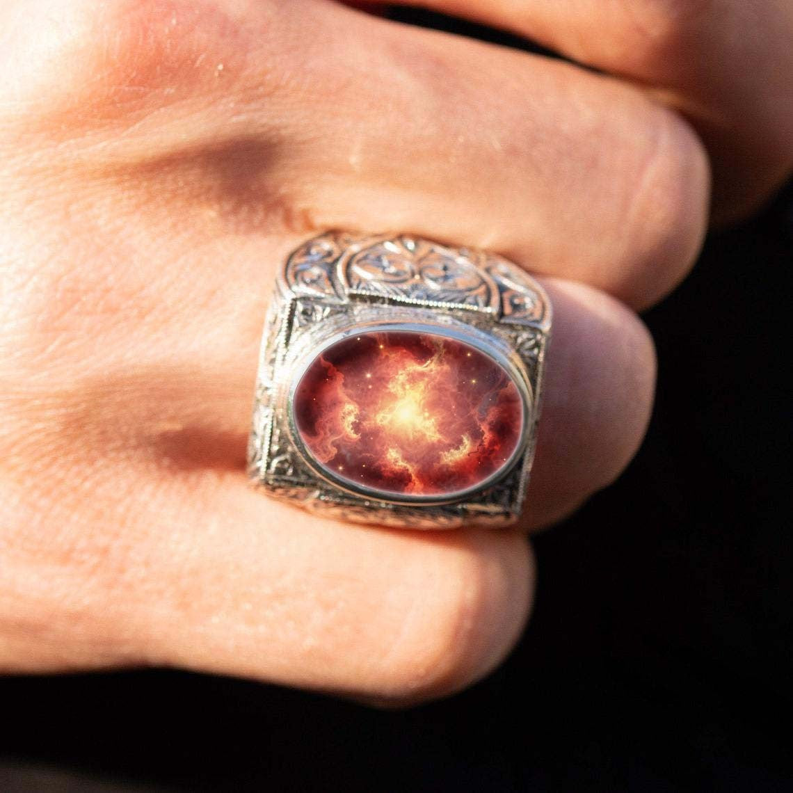 Red Nebula Carved Ring