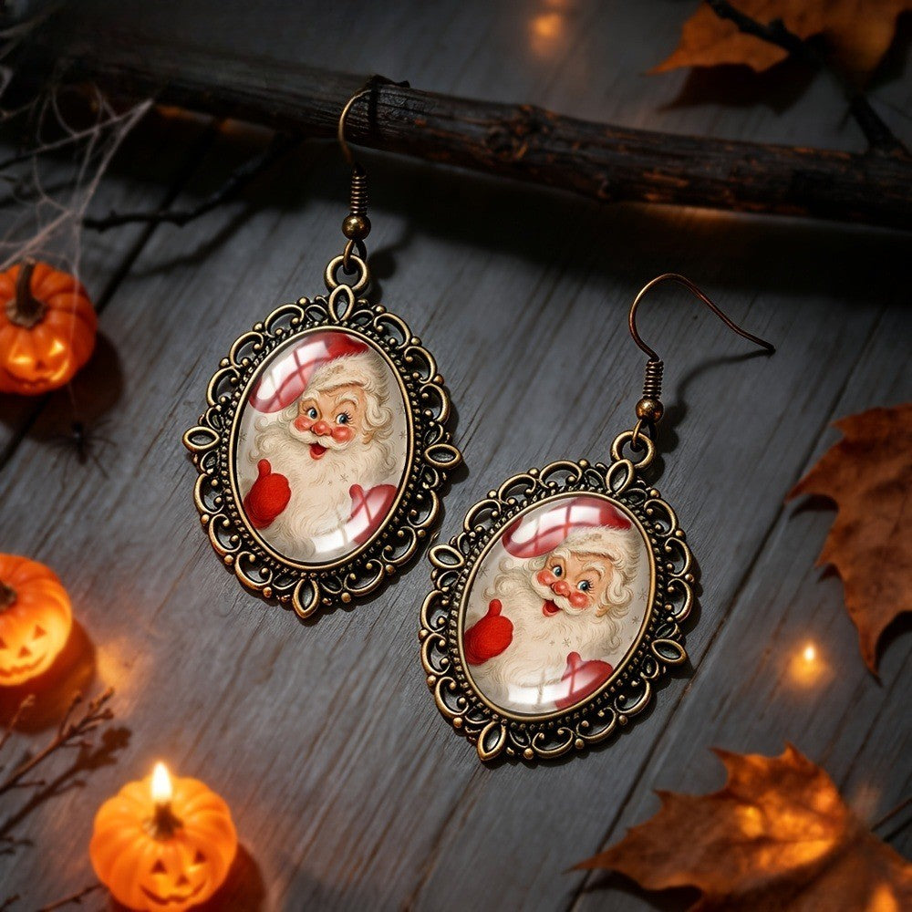 Santa Claus Glass Oval Earrings