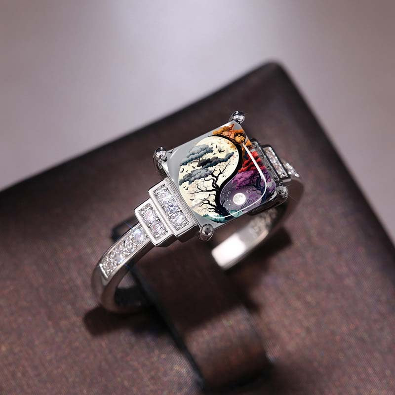 Yin Yang Tree Square Ring