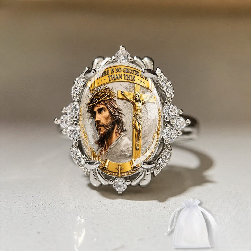 Crucifix & Portrait Statement Ring