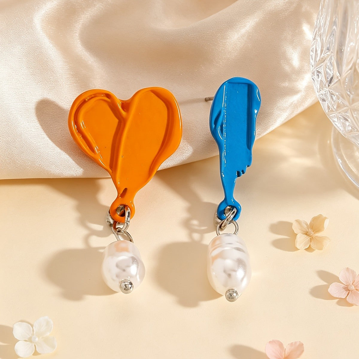 Colorful Heart & Exclamation Pearl Drop Earrings