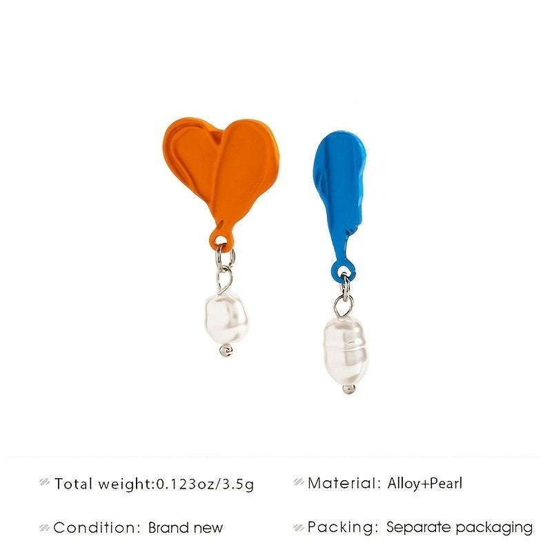 Colorful Heart & Exclamation Pearl Drop Earrings
