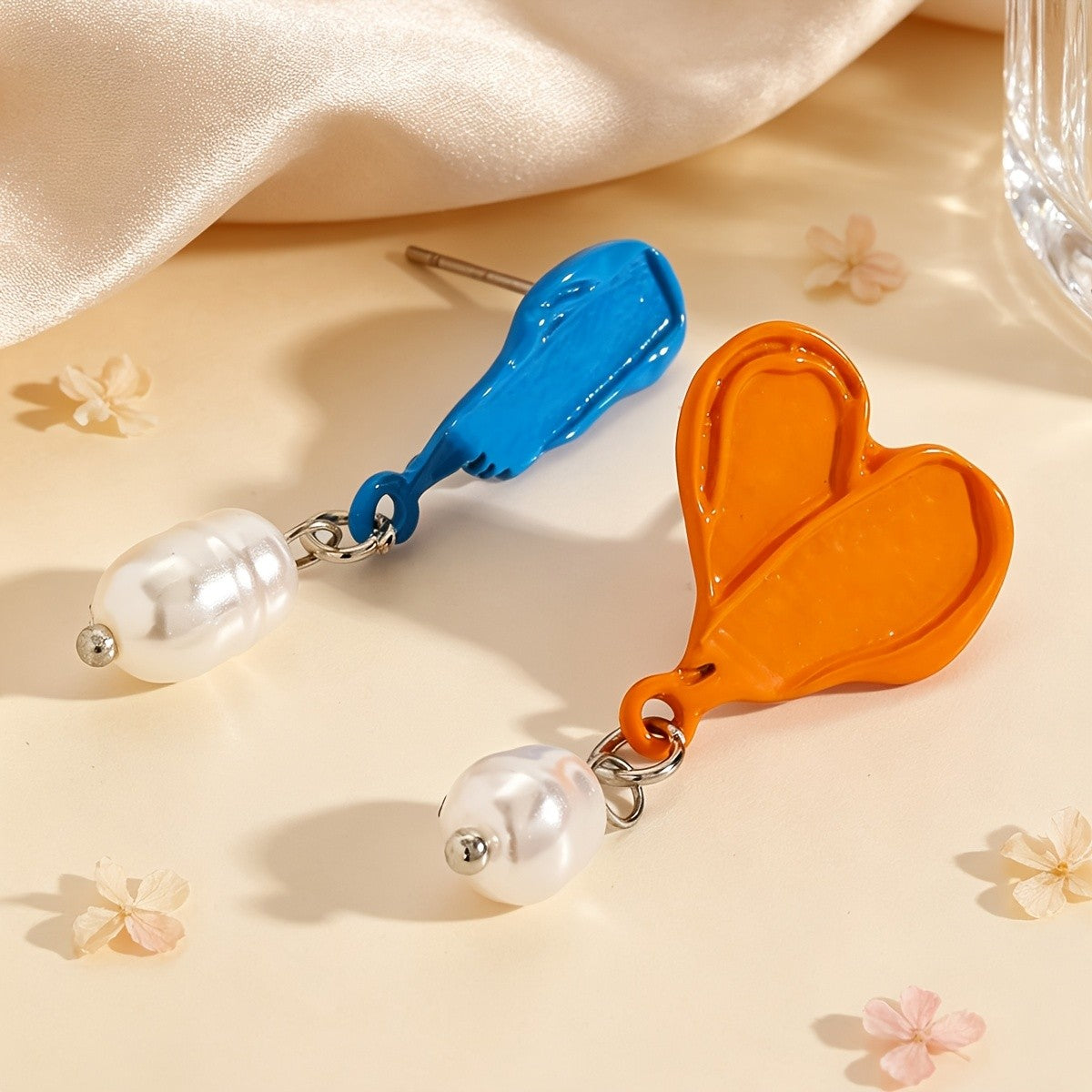 Colorful Heart & Exclamation Pearl Drop Earrings