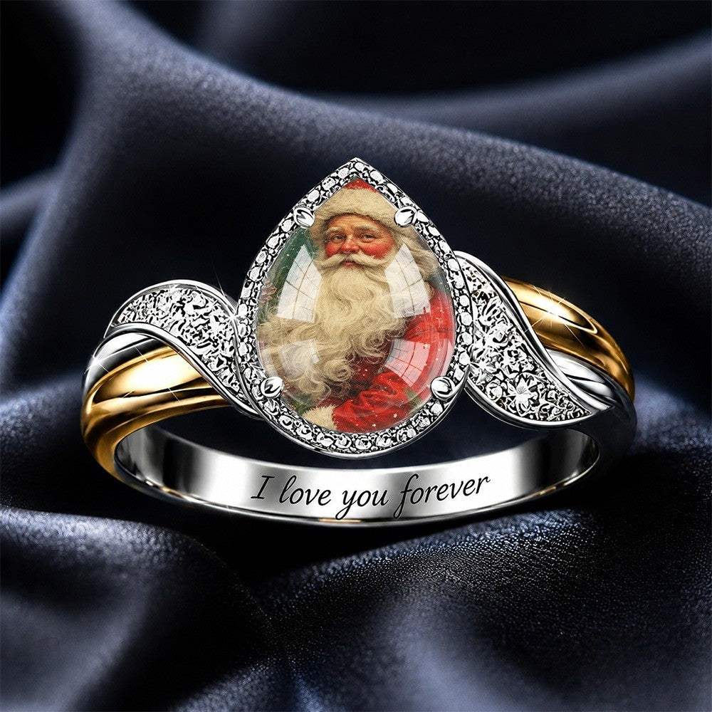 Santa Claus Teardrop Engraved Ring