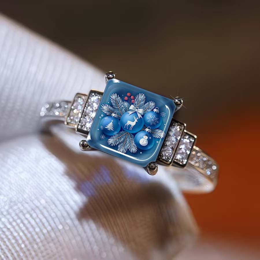 Blue Holiday Bauble Square Ring