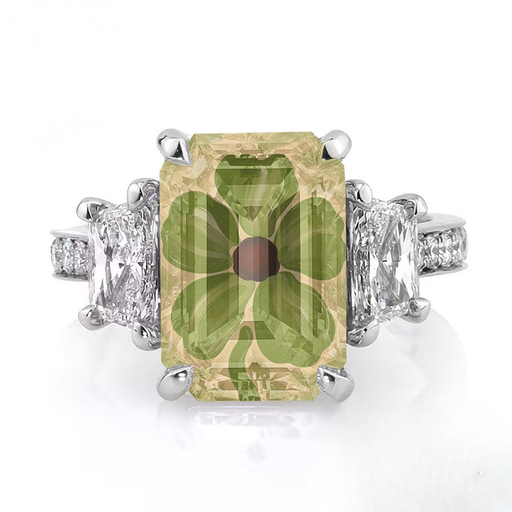 Green Floral Square Ring