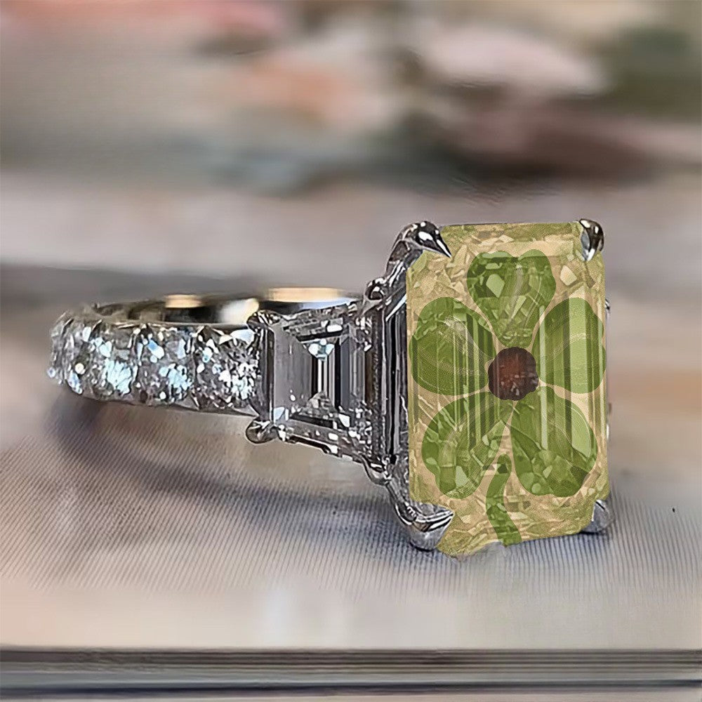 Green Floral Square Ring